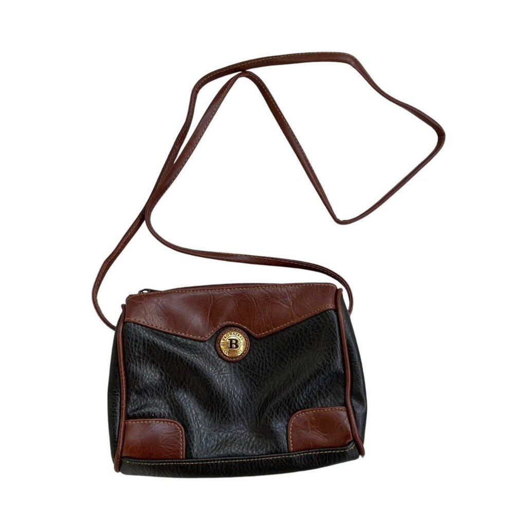 Vintage Bag Bazaar Classics Black & Brown Faux Pebbled Leather Crossbody Bag